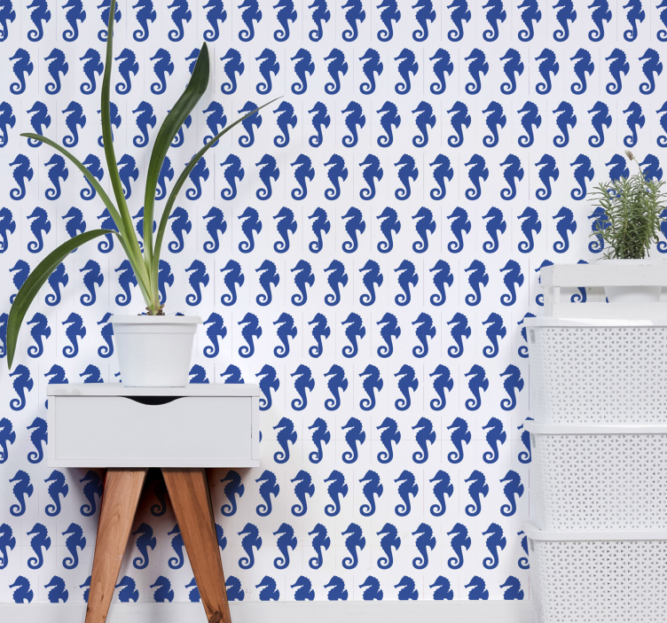 Papel tapiz animales patrón de caballito de mar - TenVinilo