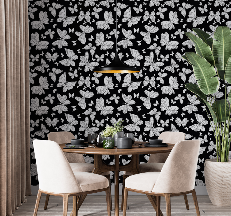 Papel pintado negro de mariposas blancas - TenVinilo