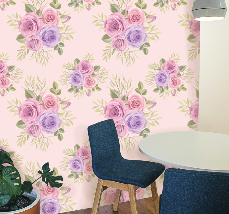 Papel tapiz flores conjunto floral pastel - TenVinilo