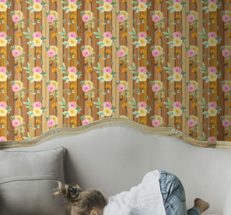 Papel tapiz flores rayas de flores - TenVinilo