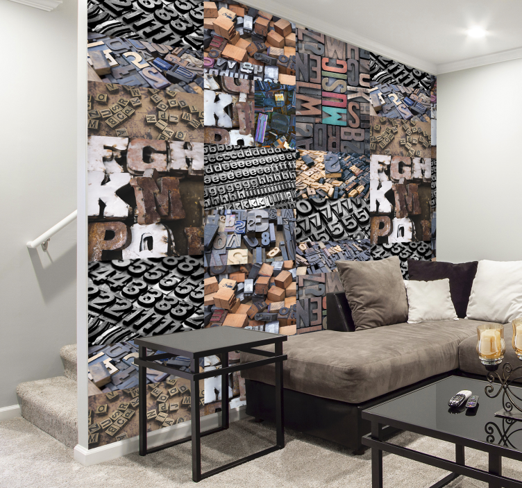 Papel tapiz letras collage alfabético - TenVinilo