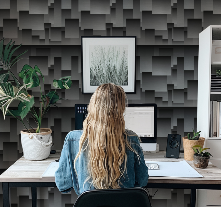 Papel tapiz negro diseño de cuadrados - TenVinilo