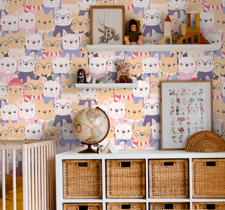 Papel tapiz perros bulldogs de dibujos animados - TenVinilo