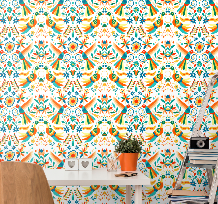 Papel pintado floral Animales de flores mexicanas - TenVinilo