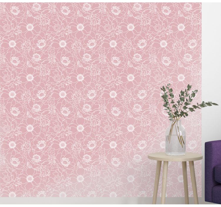 Papel pintado floral Patrón floral elegante rosa - TenVinilo