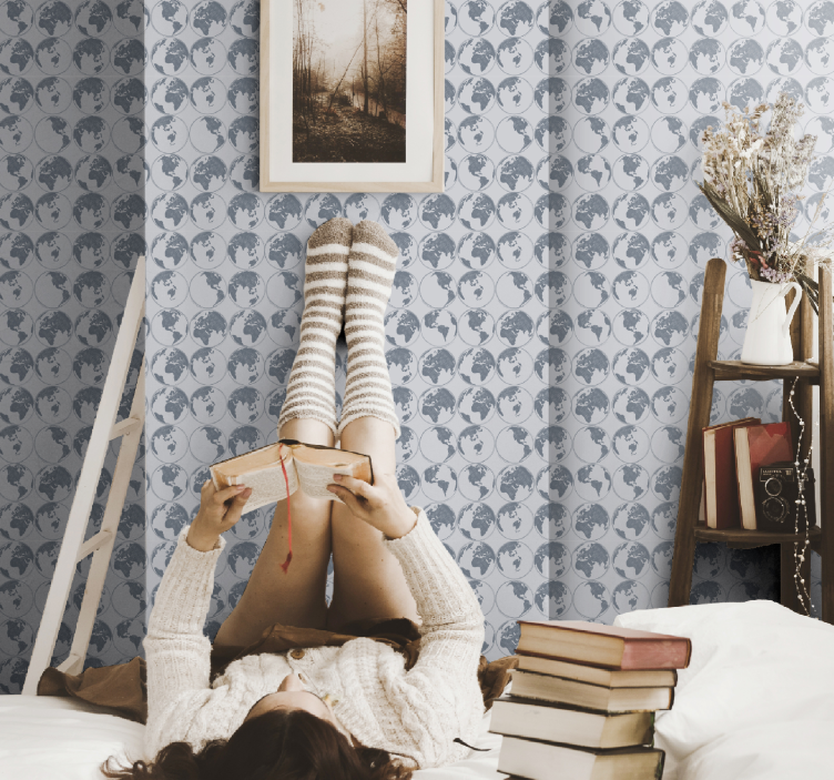 Papel pintado abstracto patrón planeta Tierra - TenVinilo