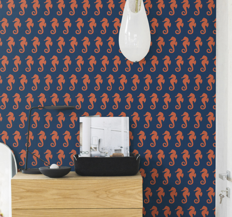 Papel pintado animal caballitos mar naranja - TenVinilo