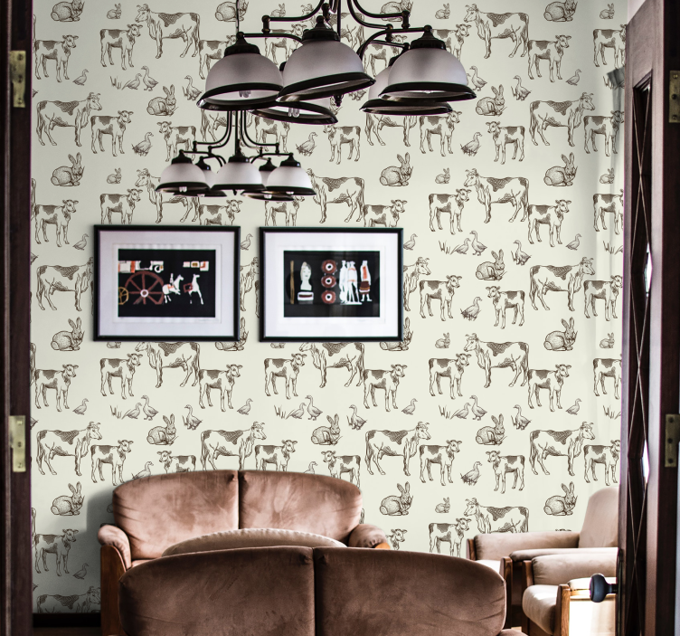 Papel pintado animales granja retro - TenVinilo