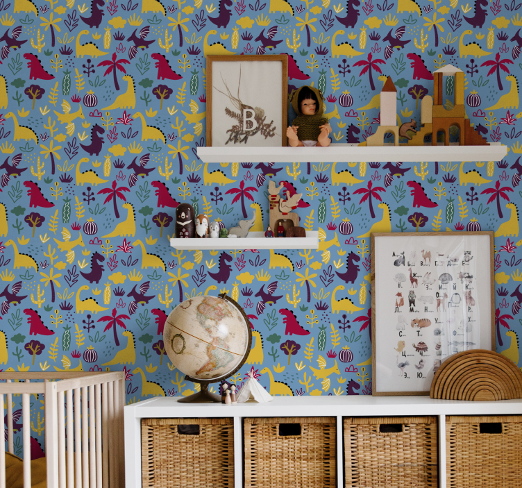 Papel pintado infantil felices dinosaurios - TenVinilo