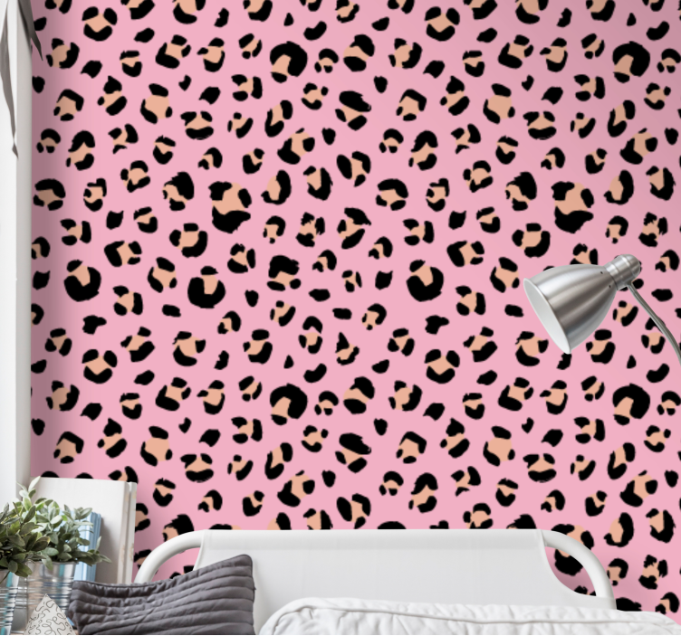 Papel pintado infantil patrón leopardo negro y rosa - TenVinilo