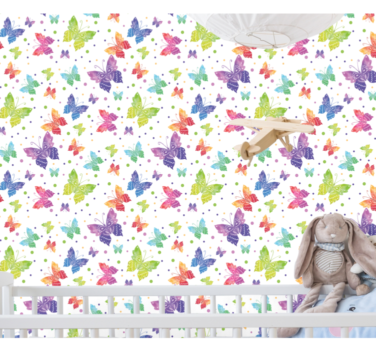 Papel pintado infantil Patrón de mariposa arcoiris - TenVinilo