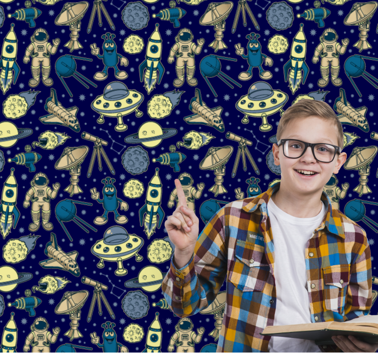 Papel pintado infantil Planetas, astronautas y cohetes - TenVinilo