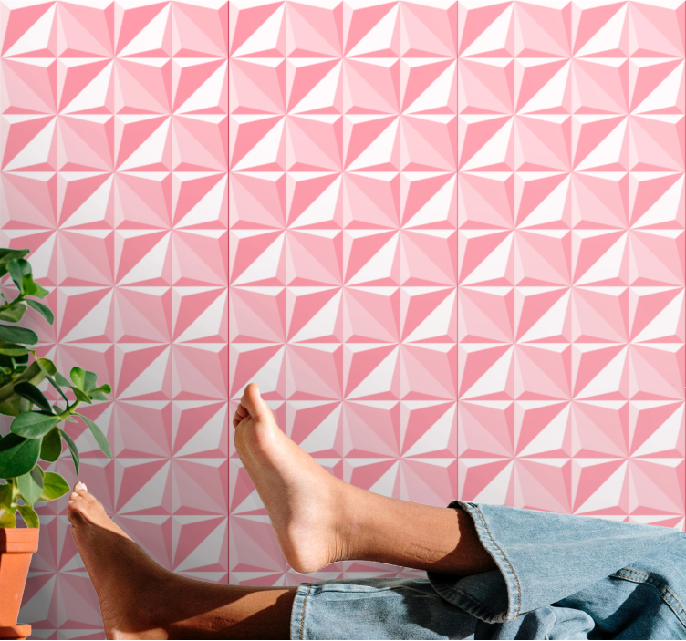 Papel pared 3D Efecto de rombos rosas - TenVinilo