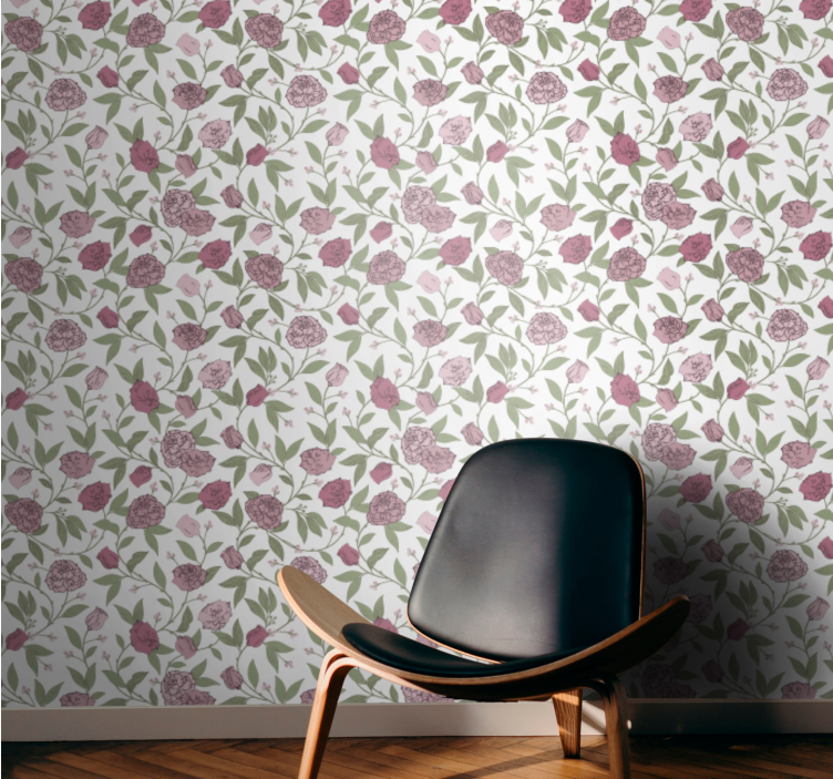 Papel pintado flores Rosas vintage rosa pálido - TenVinilo