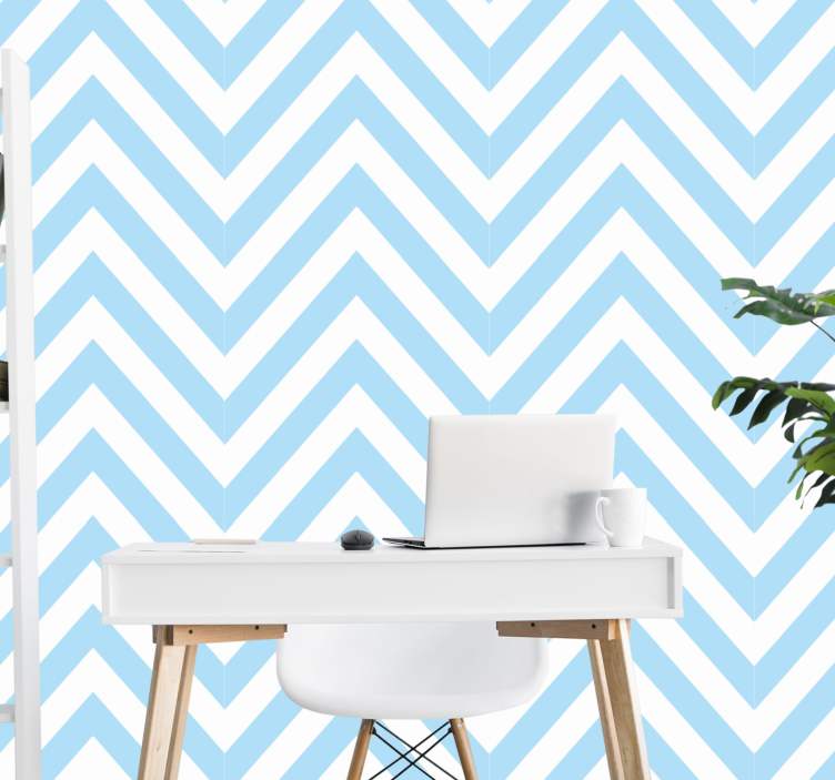Papel pintado rayas zig zag blanco y azul - TenVinilo