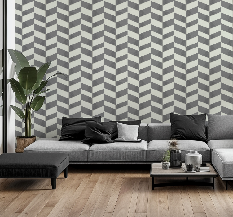 Papel pintado geométrico chevron gris - TenVinilo