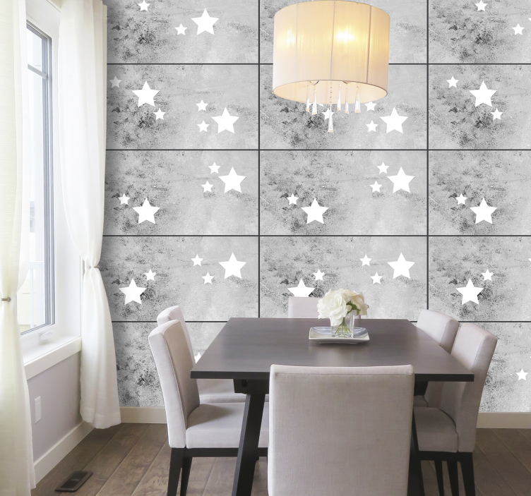 Papel pintado hormigón con estrellas blancas - TenVinilo