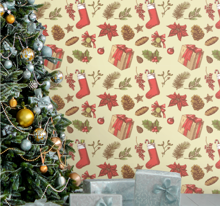 Papel pintado navidad Patrón de navidad vintage - TenVinilo