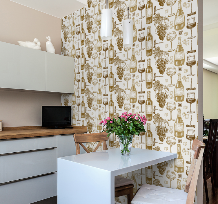 Papel pintado cocina botellas de vino - TenVinilo