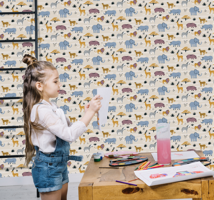 Papel tapiz animales conjunto de animales de safari - TenVinilo