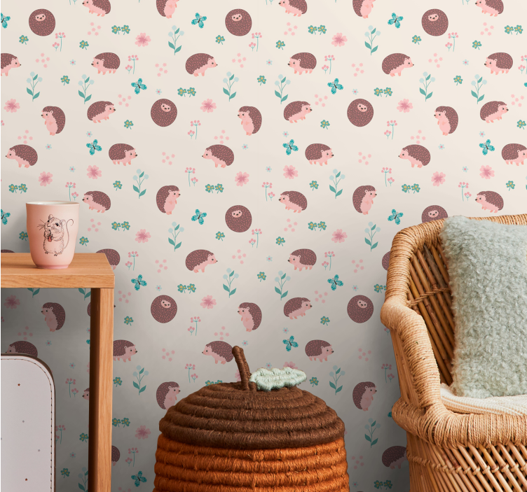 Papel tapiz animales lindos patrones de erizo - TenVinilo
