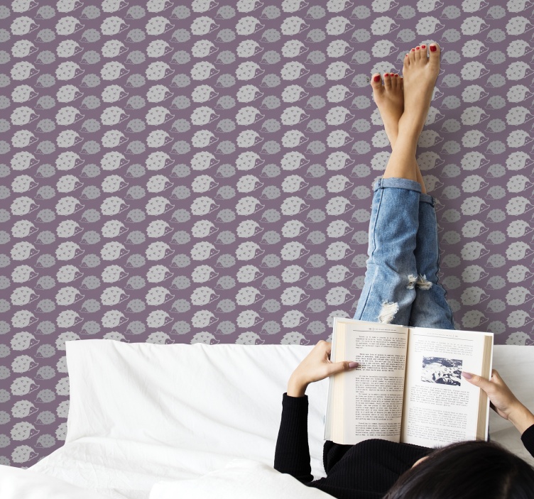 Papel tapiz animales patrón de erizo morado - TenVinilo