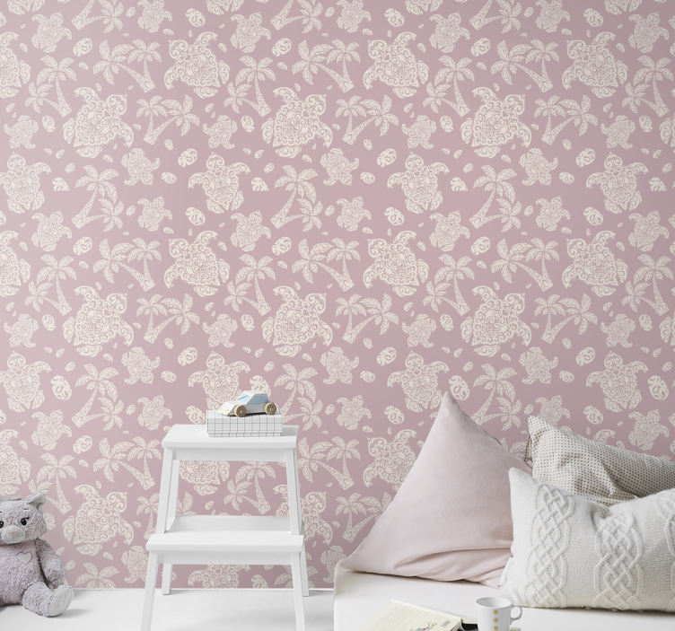 Papel tapiz animales tortugas y palmeras - TenVinilo