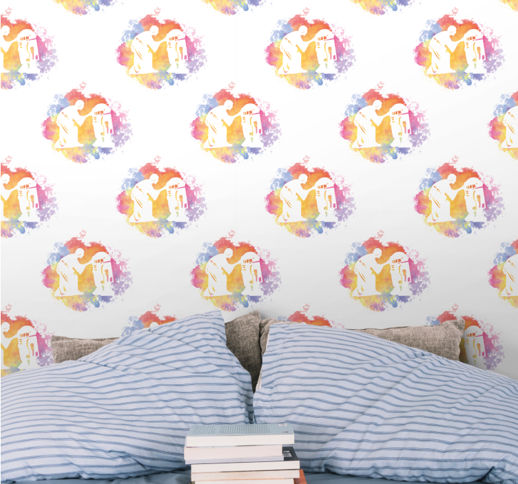 Papel tapiz arte silueta de pareja abstracta - TenVinilo