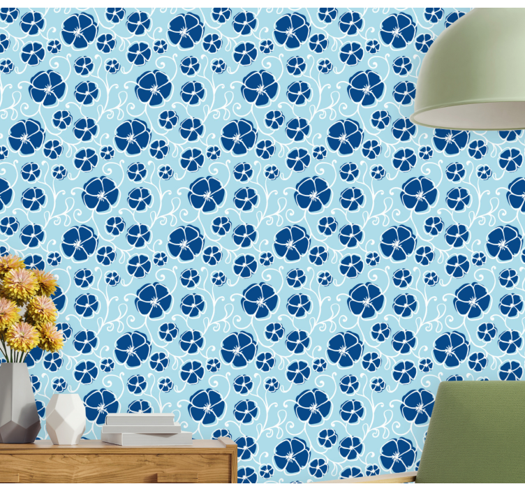 Papel tapiz floral azulejos florales azules - TenVinilo