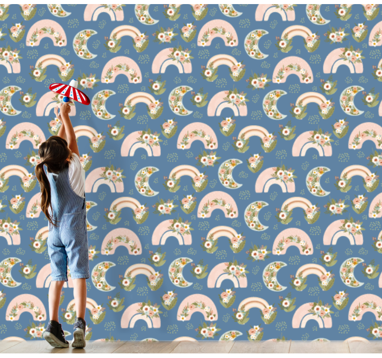 Papel tapiz bebé arcoíris florales - TenVinilo