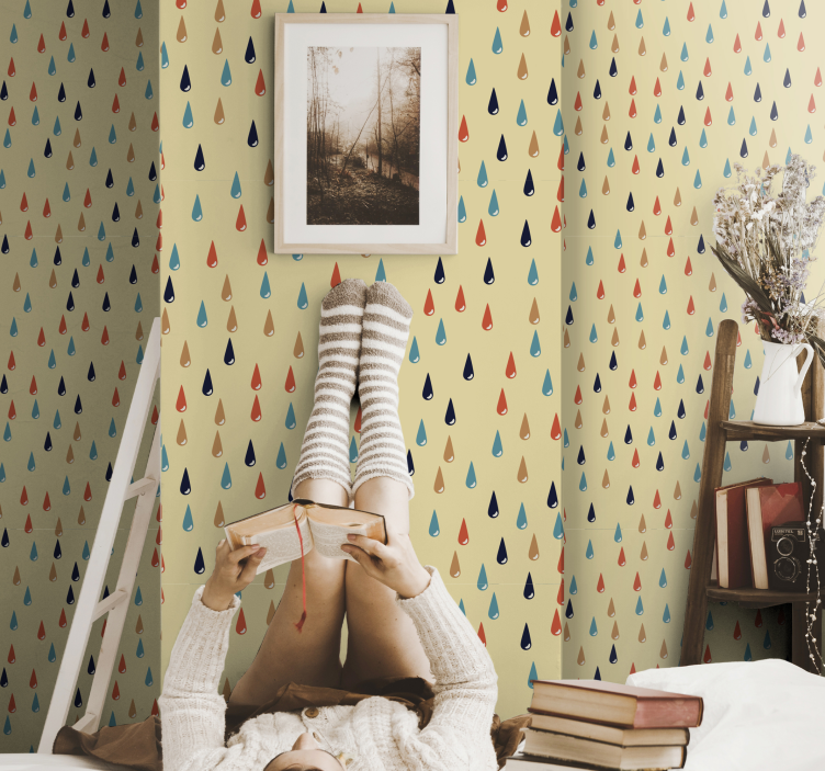 Papel pintado geométrico motivo de gota de lluvia - TenVinilo