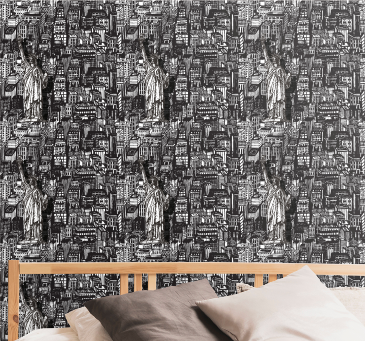 Papel tapiz ciudades estatua collage urbano - TenVinilo