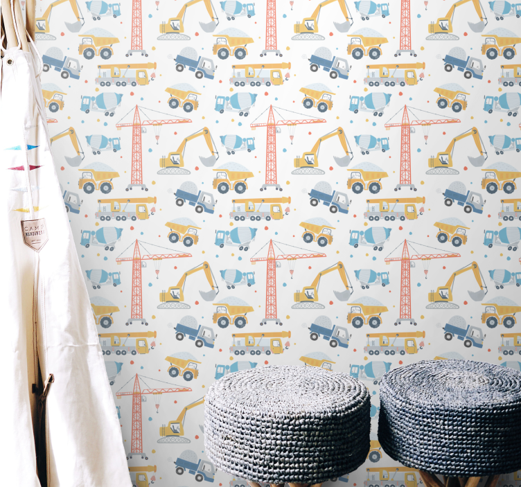 Papel tapiz infantil motivos de construcción - TenVinilo