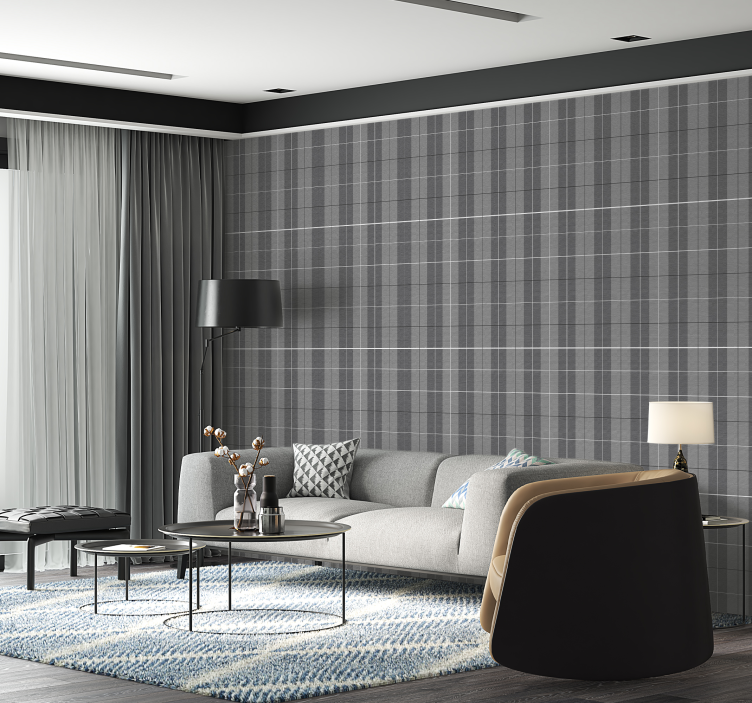 Papel tapiz cuadrados patrón escocés gris - TenVinilo