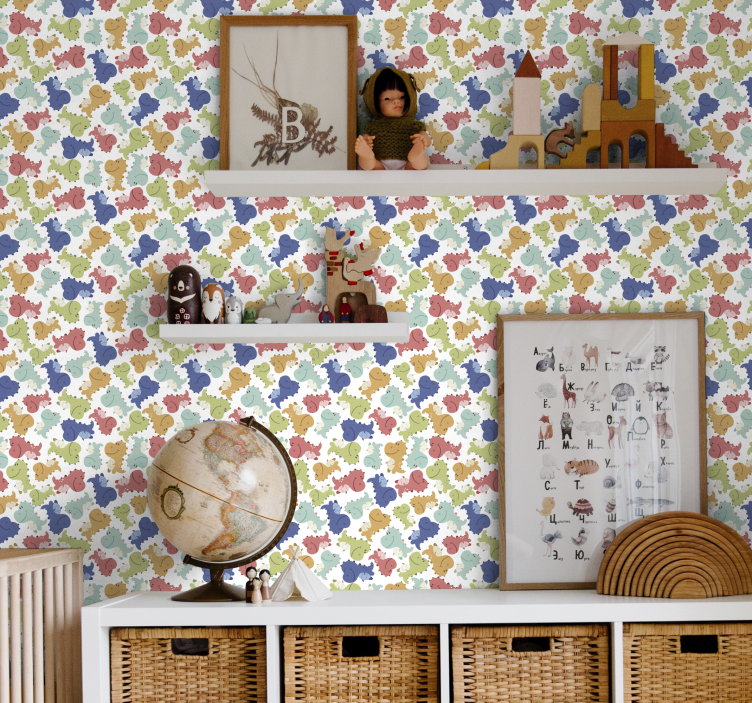 Papel tapiz dinosaurios patrón de dinosaurio alegre - TenVinilo