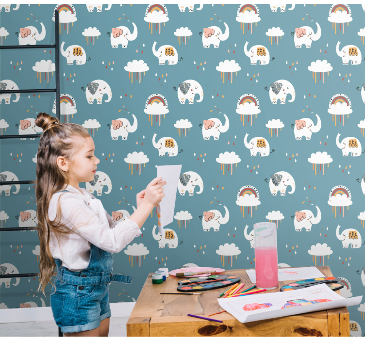 Papel tapiz elefantes divertido desfile de elefantes - TenVinilo