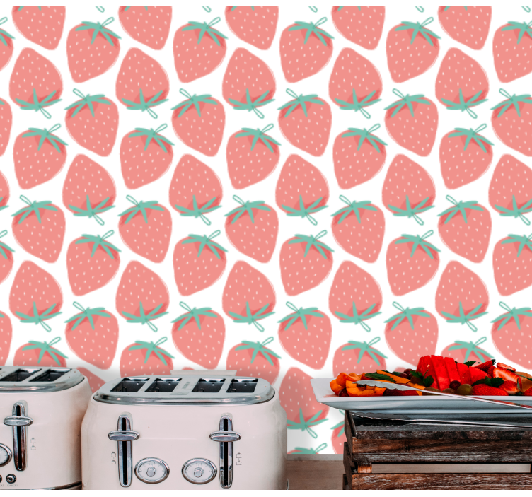Papel tapiz cocina motivo con estampado de fresas - TenVinilo