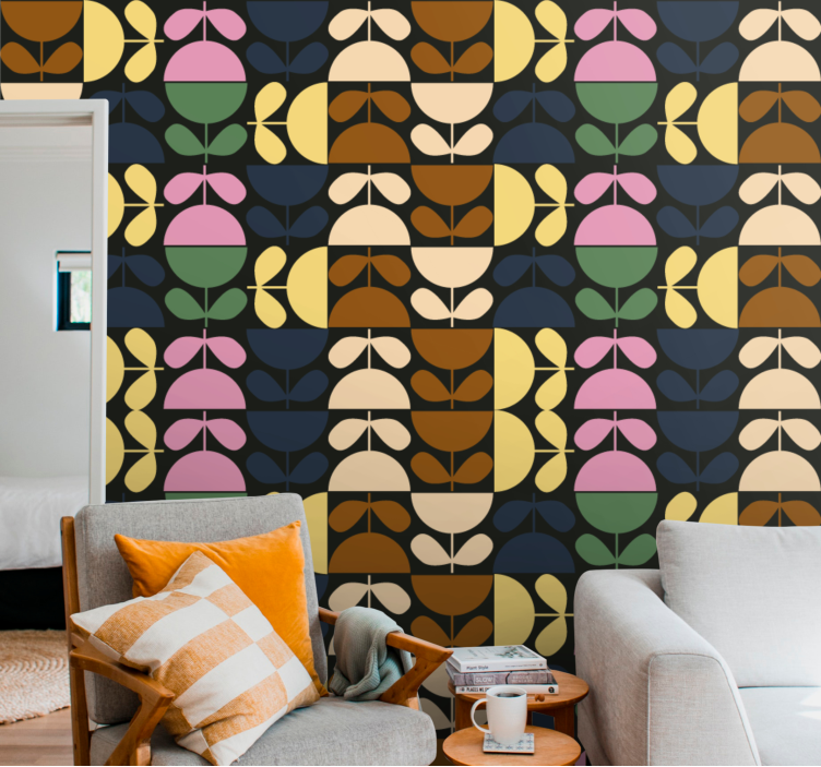 Papel tapiz floral patrones de hojas estilizadas - TenVinilo