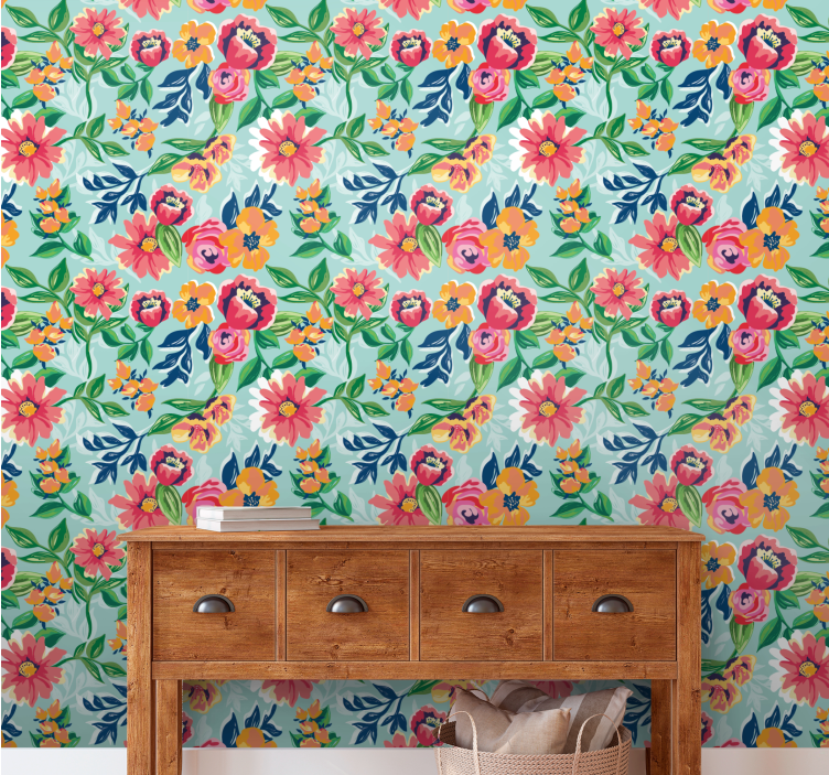 Papel tapiz flores diseño de jardín floral - TenVinilo