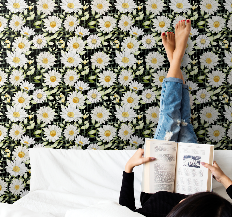 Papel tapiz flores exhibición floral de margaritas - TenVinilo