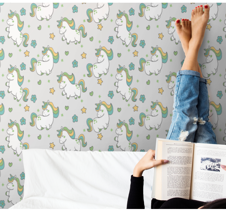 Papel tapiz infantil fantasía de unicornio - TenVinilo