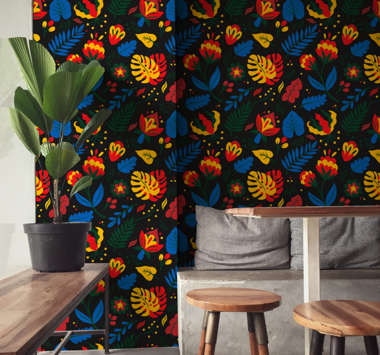 Papel tapiz ornamental patrón de hojas florales - TenVinilo