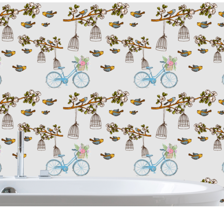 Papel tapiz pájaros diseño de pájaro en bicicleta - TenVinilo