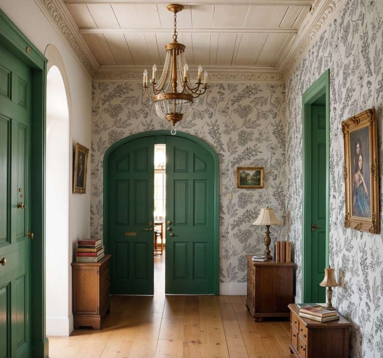 Papel tapiz pasillo patrón floral beige - TenVinilo