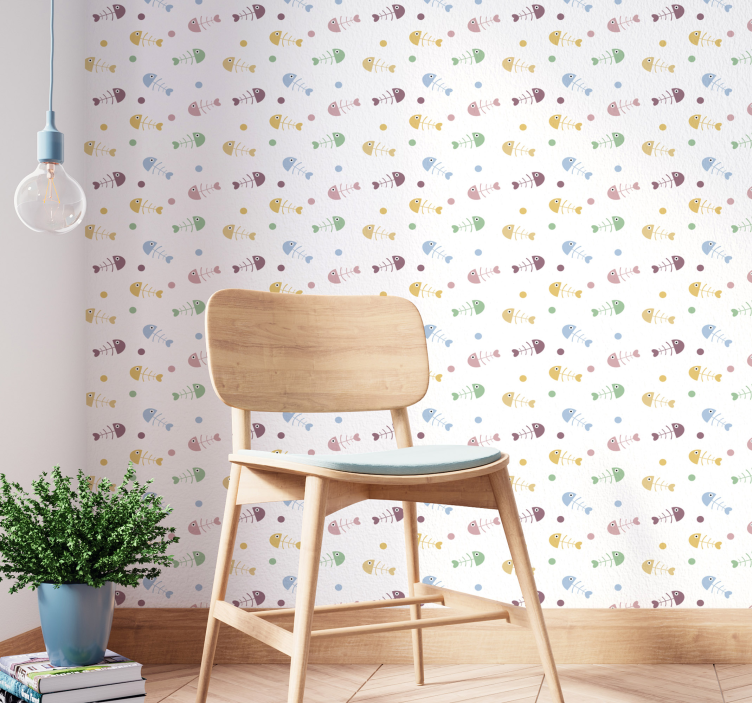 Papel tapiz peces patrón minimalista colorido - TenVinilo