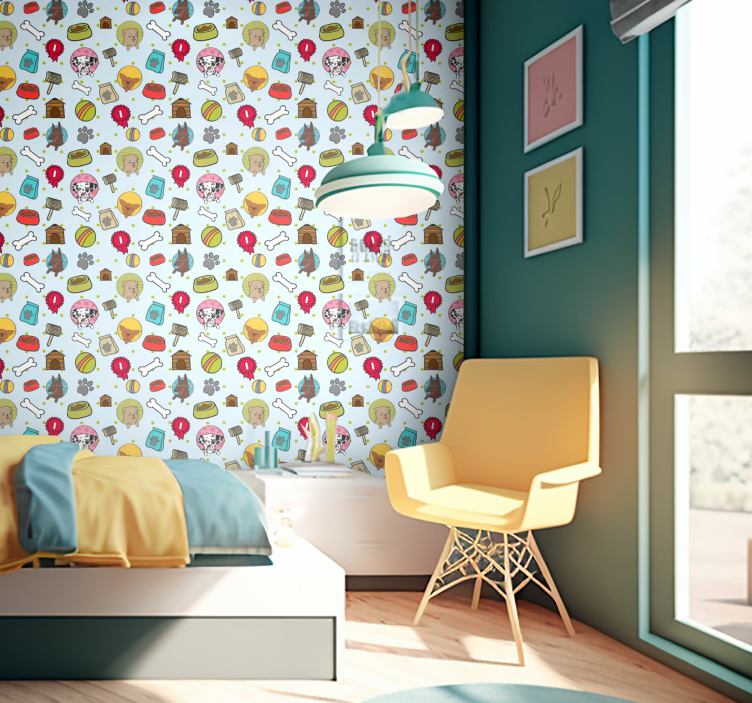 Papel tapiz perros motivos de cachorros juguetones - TenVinilo