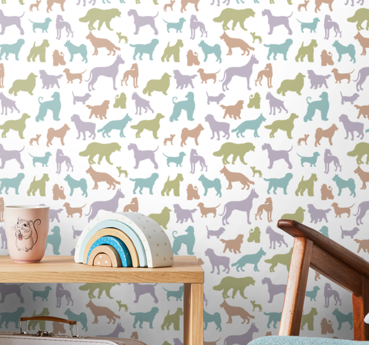Papel tapiz perros siluetas coloridas - TenVinilo