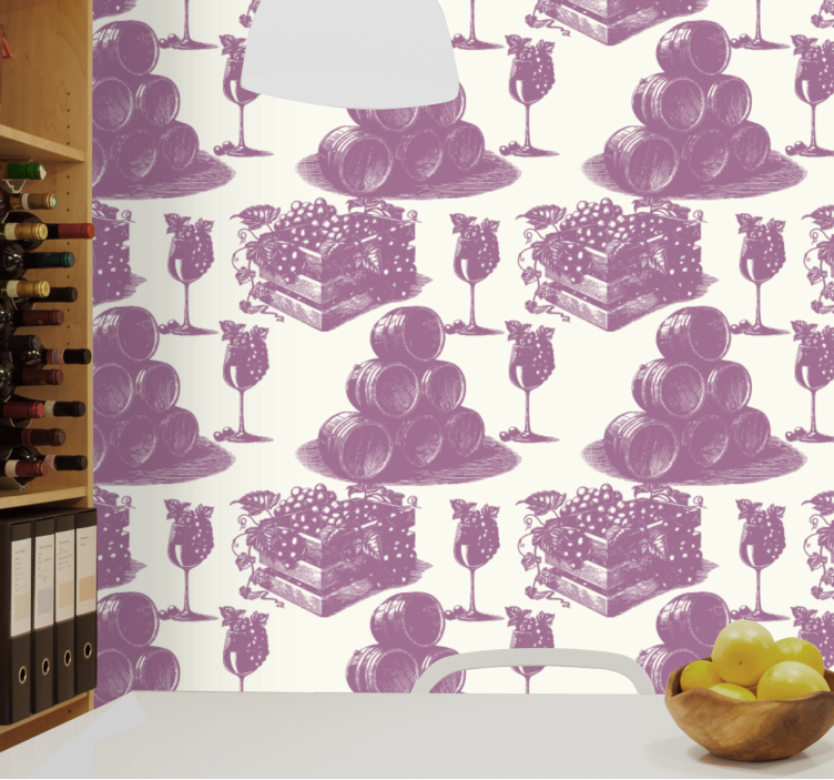 Papel tapiz personalizable uvas y barriles - TenVinilo