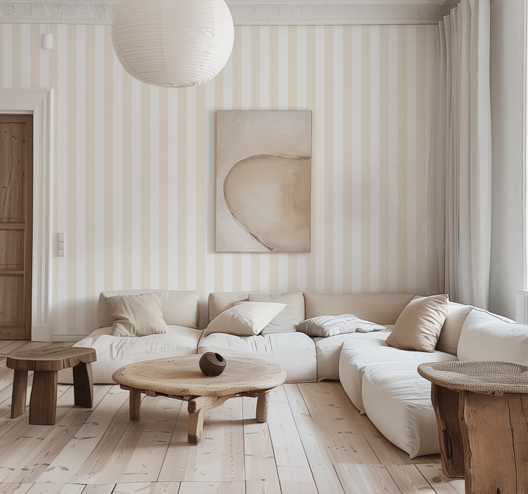 Papel tapiz rayas verticales colores blanco y beige - TenVinilo