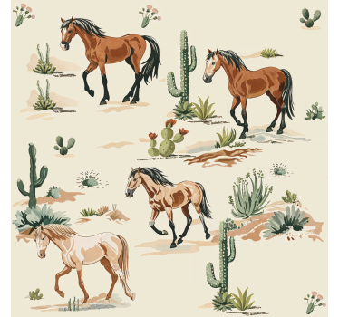 Papel tapiz caballos patrón beige - TenVinilo